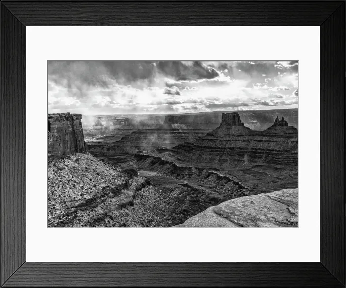 Framed Print : USA, Utah. Black and white image. Stormy canyons from the Bighorn Overlook trail at Dead Horse State Park. Date: 16-02-2021