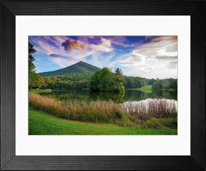 Framed Print : Lake reflections, Peaks Of Otter, Blue Ridge Parkway, Smoky Mountains, USA. Date: 04-10-2018