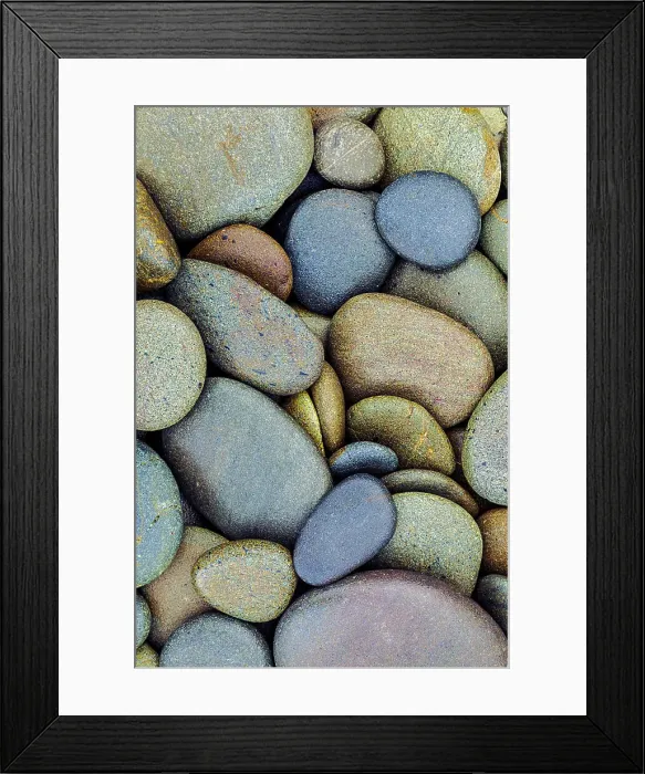 Framed Print : Pattern of smooth rounded stones on beach, Olympic National Park, Washington State Date: 21-06-2013
