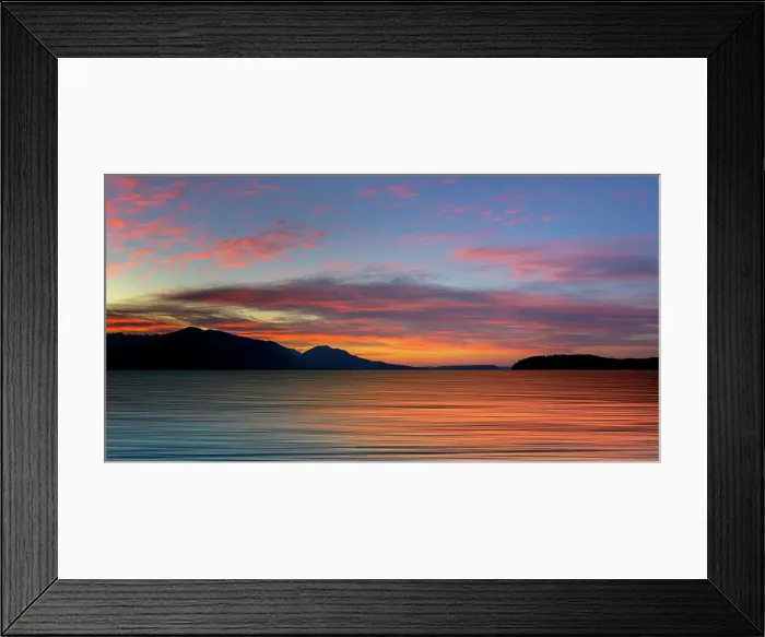 Framed Print : USA, Washington State, Seabeck. Composite panoramic sunset over Hood Canal. Date: 06-07-2021 Framed Print : USA, Washington State, Seabeck. Composite panoramic sunset over Hood Canal. Date: 06-07-2021