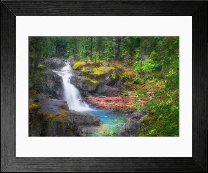 Framed Print : USA, Washington State, Mt. Rainier National Park. Silver Falls on the Ohanapecosh River. Date: 16-09-2019