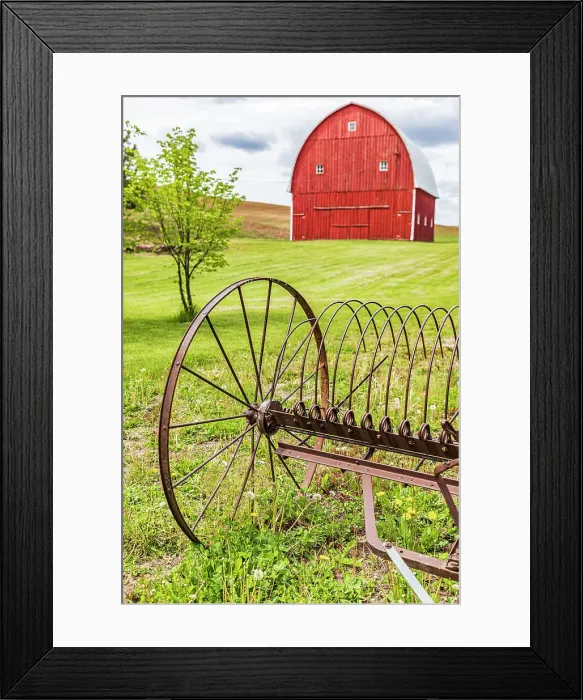 Framed Print : Albion, Washington State, USA. Red barns and antique farm equipment in the Palouse hills. (Editorial Use Only) Date: 23-05-2021 Framed Print : Albion, Washington State, USA. Red barns and antique farm equipment in the Palouse hills. (Editorial Use Only) Date: 23-05-2021