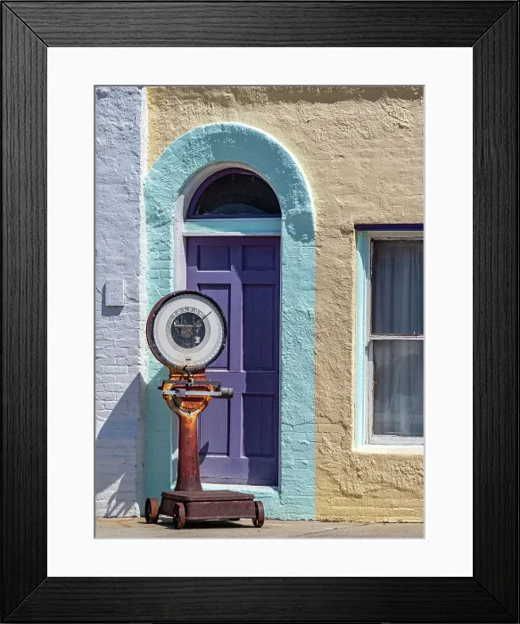 Framed Print : USA, Washington State, Pomeroy. Colorful old building with arched windows and doorway with scale Date: 04-06-2020 Framed Print : USA, Washington State, Pomeroy. Colorful old building with arched windows and doorway with scale Date: 04-06-2020