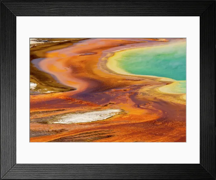 Framed Print : Elevated view of patterns in bacterial mat around Grand Prismatic spring, Midway Geyser Basin, Yellowstone National Park, Wyoming Date: 02-10-2021