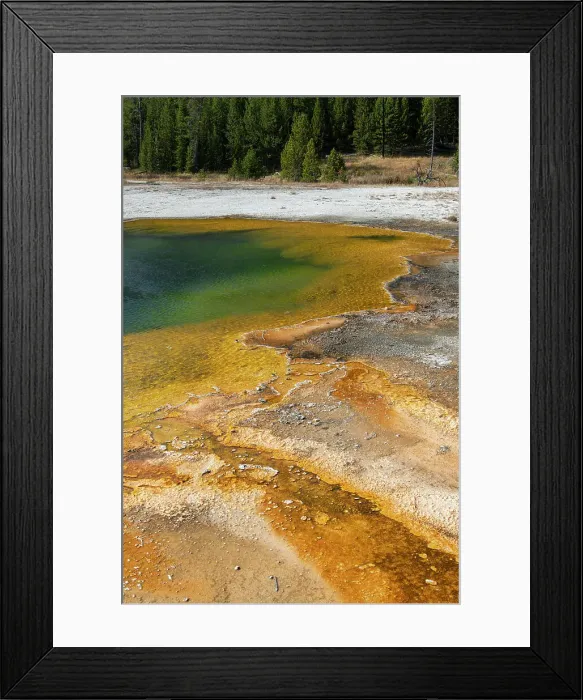 Framed Print : USA, Wyoming, Yellowstone National Park, Black Sand Basin, Emerald Pool. Green pool with yellow thermopile bacteria mat. Date: 08-10-2020 Framed Print : USA, Wyoming, Yellowstone National Park, Black Sand Basin, Emerald Pool. Green pool with yellow thermopile bacteria mat. Date: 08-10-2020