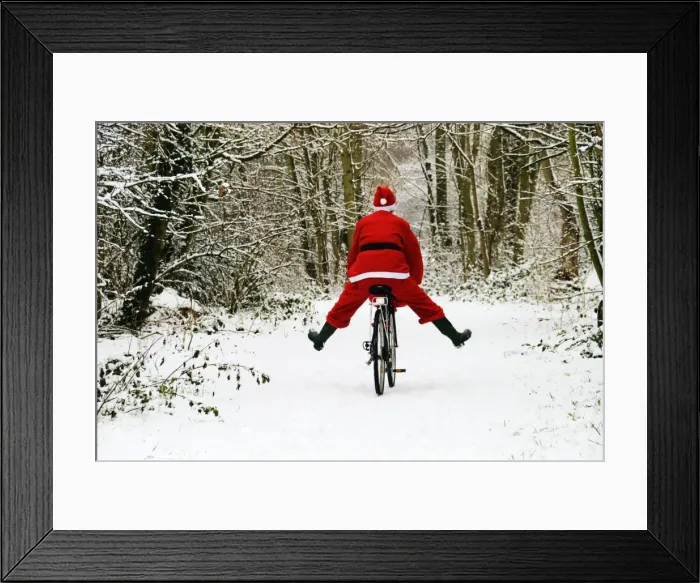 Framed Print : Father Christmas - on a bicycle, freewheeling Framed Print : Father Christmas - on a bicycle, freewheeling