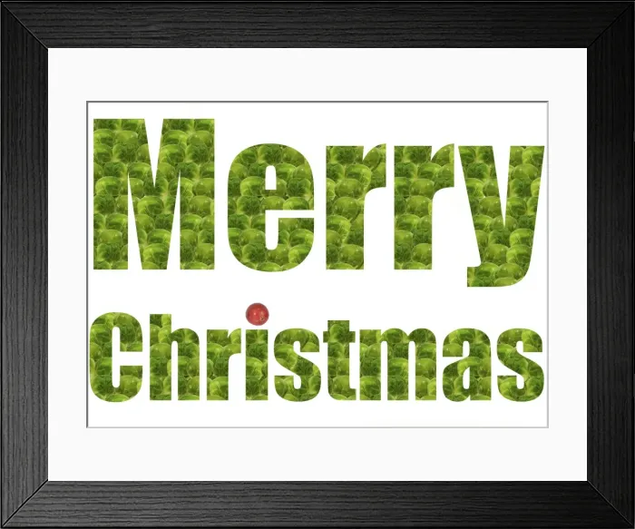 Framed Print : Brussel Sprouts - with cranberry spelling Merry Christmas Framed Print : Brussel Sprouts - with cranberry spelling Merry Christmas