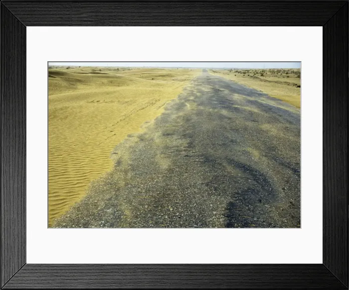 Framed Print : Sand dunes in a wind - Karakum desert encroach on a road - near Kumdag - Turkmenistan - former CIS - Spring - April Tm31. 0372 Framed Print : Sand dunes in a wind - Karakum desert encroach on a road - near Kumdag - Turkmenistan - former CIS - Spring - April Tm31. 0372