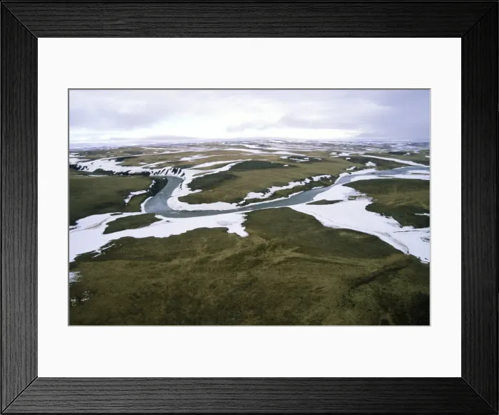 Framed Print : Arctic tundra - aerial view from a helicopter. A typical landscape near Kara sea, Taimyr peninsula, North of Siberia, Russian Arctic. Summer, July. Di33. 2374