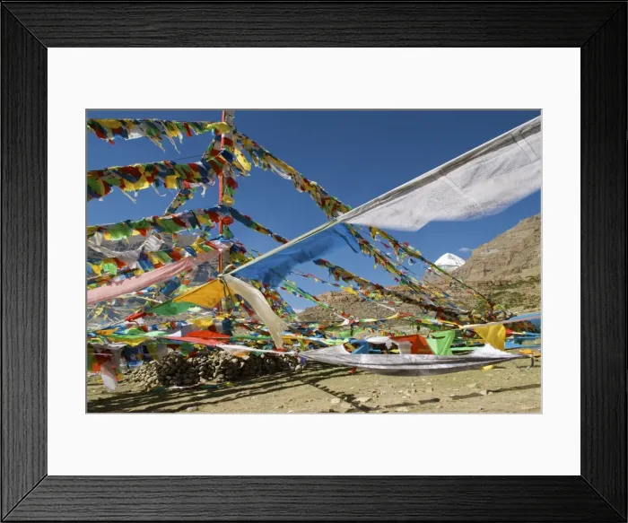 Framed Print : Tibet Sacred Mt Kailash and prayer flags - (Pilgrims walk the kora 52km around the mountains base) Framed Print : Tibet Sacred Mt Kailash and prayer flags - (Pilgrims walk the kora 52km around the mountains base)