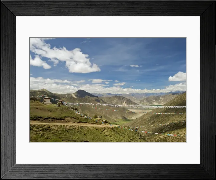 Framed Print : Tibetian Landscape with prayer flags - Tibet Framed Print : Tibetian Landscape with prayer flags - Tibet