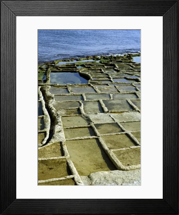 Framed Print : Salt pans at Marsaskala, Malta look like shallow trays cut into the stone. They were created by the Knights in the 17th century. There are a number of sites around the island's coast - most are disused Framed Print : Salt pans at Marsaskala, Malta look like shallow trays cut into the stone. They were created by the Knights in the 17th century. There are a number of sites around the island's coast - most are disused