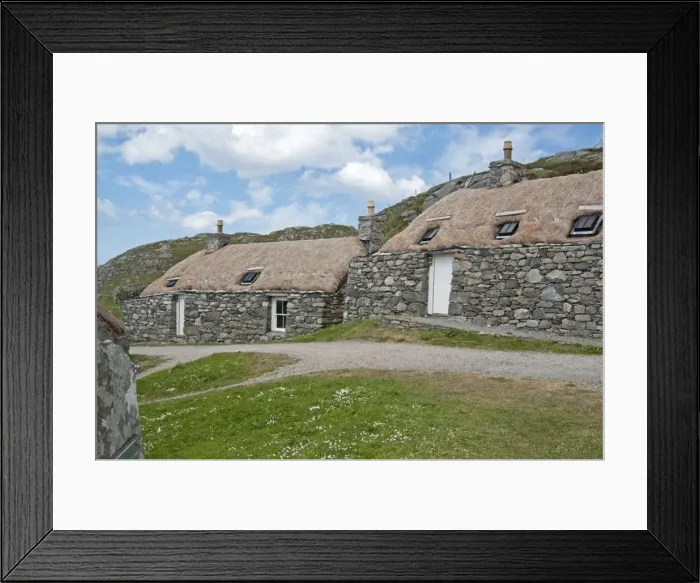 Framed Print : Gearrannan Black house Village - Restored thatched cottages - Carloway - Lewis Outer Hebrides - Scotland Framed Print : Gearrannan Black house Village - Restored thatched cottages - Carloway - Lewis Outer Hebrides - Scotland