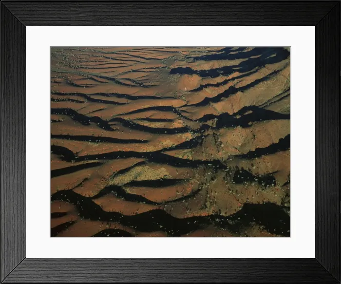 Framed Print : Aerial: south-western side of Hamersley Range the Pilbara seabed rose to form one of Earth's first permanent land masses about 3. 5 billion years ago. The area shown is rich in iron oxides, Pilbara region, Western Australia JPF44350 Framed Print : Aerial: south-western side of Hamersley Range the Pilbara seabed rose to form one of Earth's first permanent land masses about 3. 5 billion years ago. The area shown is rich in iron oxides, Pilbara region, Western Australia JPF44350