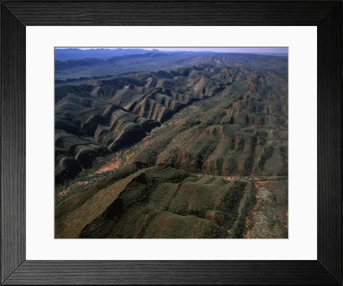 Framed Print : Aerial - Folded mountains near Glen Helen & Finke Gorge West MacDonnell National Park, Northern Territory, Australia JPF44730 Framed Print : Aerial - Folded mountains near Glen Helen & Finke Gorge West MacDonnell National Park, Northern Territory, Australia JPF44730
