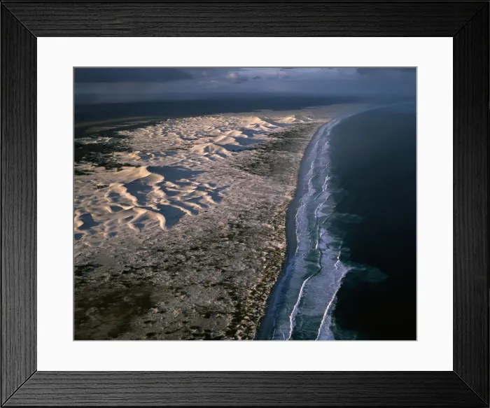 Framed Print : Aerial - Coastal dunes between Wylie Scarp & Southern ocean (Great Australian Bight) Nuytsland Nature Reserve, Western Australia JPF45644