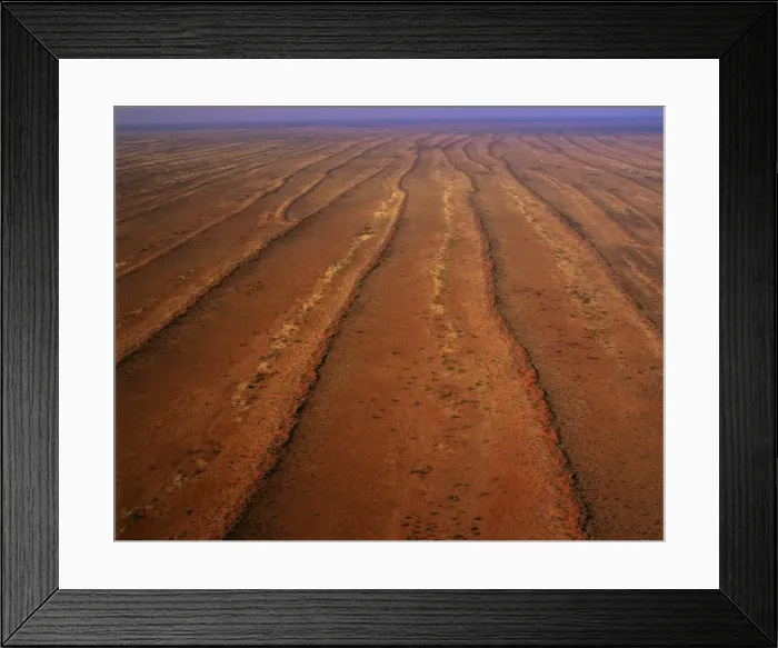 Framed Print : Aerial - Desert - parallel longitudinal sand dunes and sandy interdune corridors, north west Simpson Desert, Northern Territory, Australia JPF45056 Framed Print : Aerial - Desert - parallel longitudinal sand dunes and sandy interdune corridors, north west Simpson Desert, Northern Territory, Australia JPF45056
