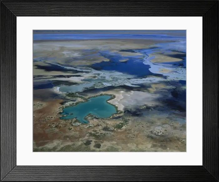 Framed Print : Lake MacLeod salt lake mineral-laden artesian water surfacing on lake's edge. Aerial. Western Australia JPF44357 Framed Print : Lake MacLeod salt lake mineral-laden artesian water surfacing on lake's edge. Aerial. Western Australia JPF44357