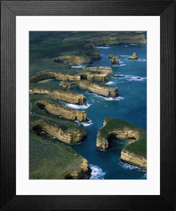 Framed Print : Aerial - Port Campbell National Park with Muttonbird Island in foreground, the Island Archway, and Twelve Apostles beyond, Victoria, Australia JPF49012 Framed Print : Aerial - Port Campbell National Park with Muttonbird Island in foreground, the Island Archway, and Twelve Apostles beyond, Victoria, Australia JPF49012