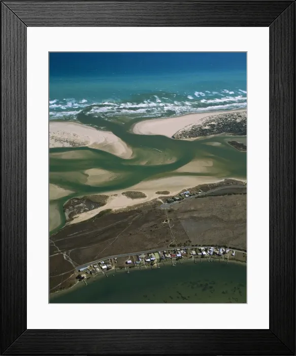 Framed Print : Aerial - Murray River mouth & Hindmarsh island, with Younghusband Pneinsula & Sir Richard Peninsula South Australia JPF49658 Framed Print : Aerial - Murray River mouth & Hindmarsh island, with Younghusband Pneinsula & Sir Richard Peninsula South Australia JPF49658