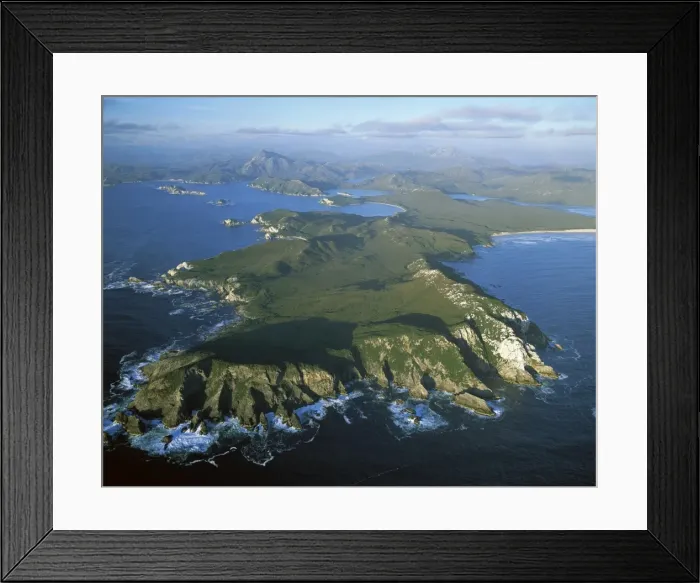 Framed Print : Aerial - Port Davey, Hilliard Head, Stephens Bay, Mt Rugby beyond Southwest National Park, Tasmania (World Heritage Area), Australia JPF49255 Framed Print : Aerial - Port Davey, Hilliard Head, Stephens Bay, Mt Rugby beyond Southwest National Park, Tasmania (World Heritage Area), Australia JPF49255