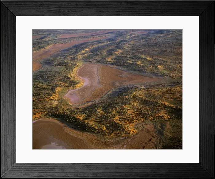 Framed Print : Aerial - Playas / claypans and low dunes the most vegetated and largest sand dune desert in Australia. Maralinga-Tjarutja Aboriginal lands - Near Lake Meramangye, Great Victoria Desert, South Australia JPF47860 Framed Print : Aerial - Playas / claypans and low dunes the most vegetated and largest sand dune desert in Australia. Maralinga-Tjarutja Aboriginal lands - Near Lake Meramangye, Great Victoria Desert, South Australia JPF47860