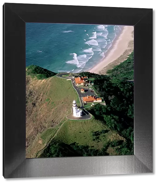 Aerial - Byron Bay lighthouse from the air New South Wales, Australia JPF48934