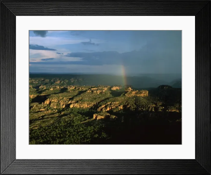 Framed Print : Arnhemland Escarpment - with tropical rain storm approaching and rainbow, wet season (January). Sandstone: Kombolgie Formation (early Proterozoic: 1700Ma) JPF51145 Framed Print : Arnhemland Escarpment - with tropical rain storm approaching and rainbow, wet season (January). Sandstone: Kombolgie Formation (early Proterozoic: 1700Ma) JPF51145