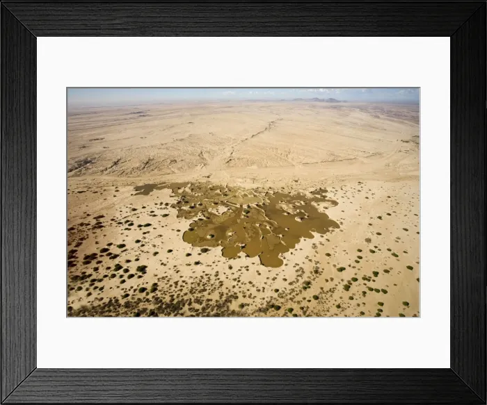 Framed Print : Water from recent rains accumulates in an excavation site where sand is dug up to supply the building trade - Namib Desert - Namibia - Africa Framed Print : Water from recent rains accumulates in an excavation site where sand is dug up to supply the building trade - Namib Desert - Namibia - Africa