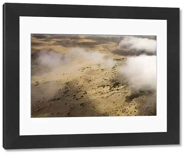 Aerial view of mist rolling in from the cold Atlantic Ocean over the Namib Desert Plains - Namib Desert - Namibia - Africa