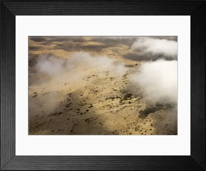 Framed Print : Aerial view of mist rolling in from the cold Atlantic Ocean over the Namib Desert Plains - Namib Desert - Namibia - Africa Framed Print : Aerial view of mist rolling in from the cold Atlantic Ocean over the Namib Desert Plains - Namib Desert - Namibia - Africa