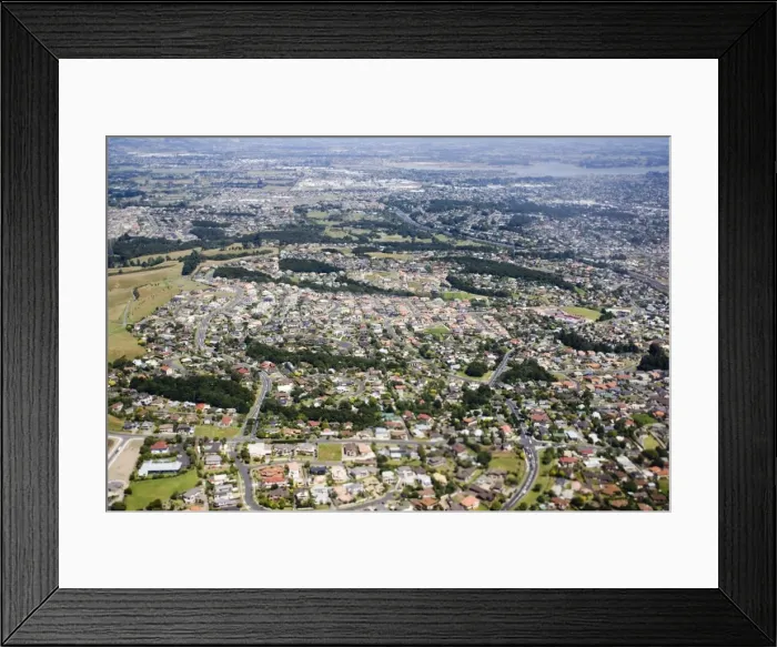 Framed Print : New Zealand - aerial of Auckland suburbs near airport, North Island