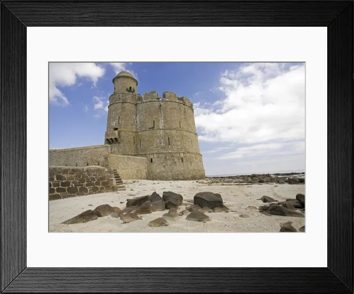 Framed Print : Old medieval Fort Vauban fortified tower Ile de Tatihou St Vaast la Hougue Normany France Framed Print : Old medieval Fort Vauban fortified tower Ile de Tatihou St Vaast la Hougue Normany France