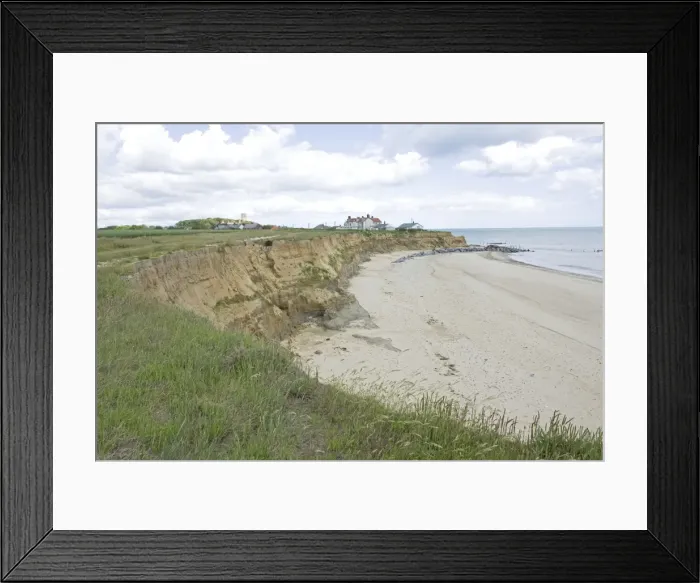 Framed Print : Houses on edge of severely eroded cliffs Happisburgh North Norfolk Coast UK Framed Print : Houses on edge of severely eroded cliffs Happisburgh North Norfolk Coast UK