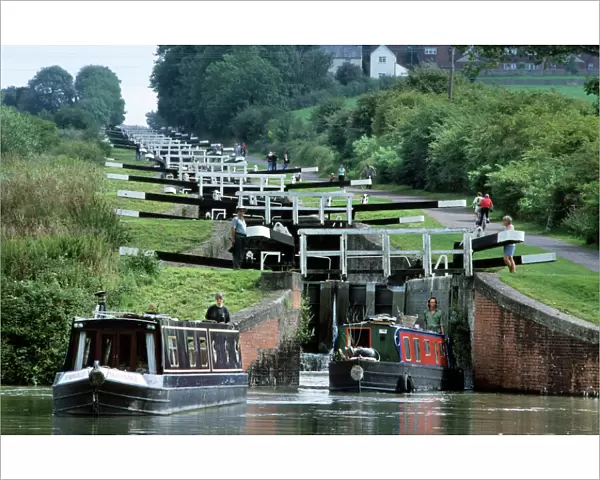 Caen Hill Locks with narrow boats - Wiltshire - UK