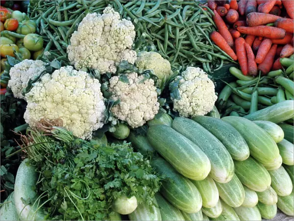 Vegetables on sale in India: Cauliflower, carrots, marrows etc