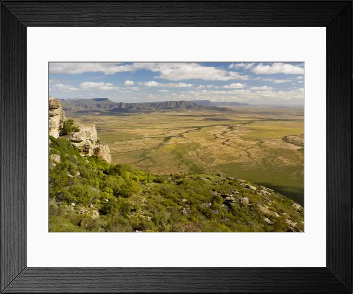 Framed Print : View west across the plains and the Sout Valley, from the Bokkerveld Mountains; western Cape, South Africa Framed Print : View west across the plains and the Sout Valley, from the Bokkerveld Mountains; western Cape, South Africa
