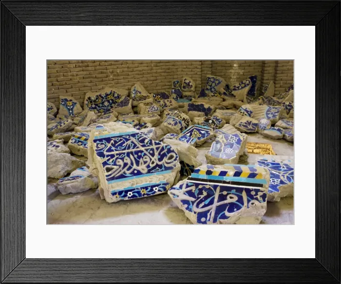 Framed Print : Blue Mosque, Tabriz, Iran. Remnants of the mosaic tiles which originally covered the interior walls of the Blue Mosque, which collapsed in an earthquake in 1773 Framed Print : Blue Mosque, Tabriz, Iran. Remnants of the mosaic tiles which originally covered the interior walls of the Blue Mosque, which collapsed in an earthquake in 1773