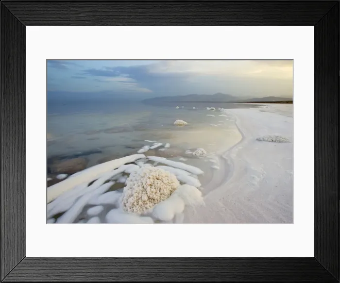Framed Print : Lake Orumieh, Iran. The highly saline waters of Lake Orumieh form thick deposits of salt on its shores; Iran Framed Print : Lake Orumieh, Iran. The highly saline waters of Lake Orumieh form thick deposits of salt on its shores; Iran