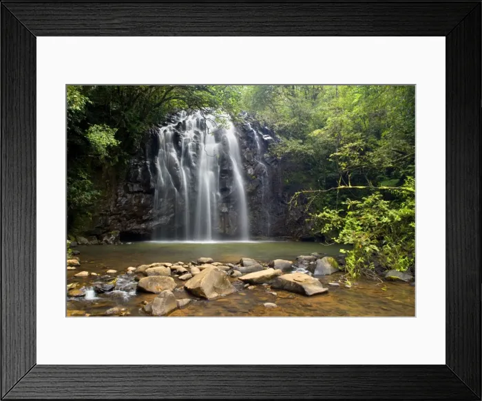 Framed Print : Elinjaa Falls - idyllic waterfall plunges into a pool in lush tropical rainforest. This is one of the three famous waterfalls along the so called waterfall circuit which connects Elinjaa, Zillie and Millaa Millaa Falls - Atherton Tablelands
