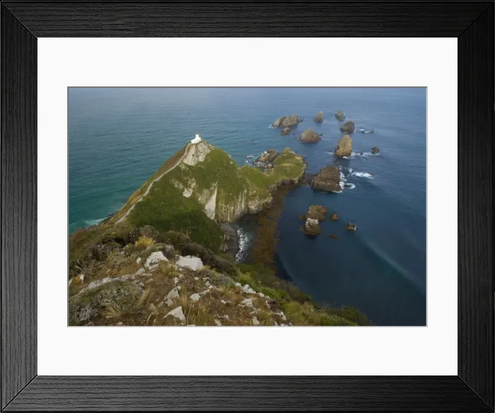 Framed Print : Nugget Point sea stacks called nuggets and Nugget Point Lighthouse Catlins, Southland, South Island, New Zealand Framed Print : Nugget Point sea stacks called nuggets and Nugget Point Lighthouse Catlins, Southland, South Island, New Zealand