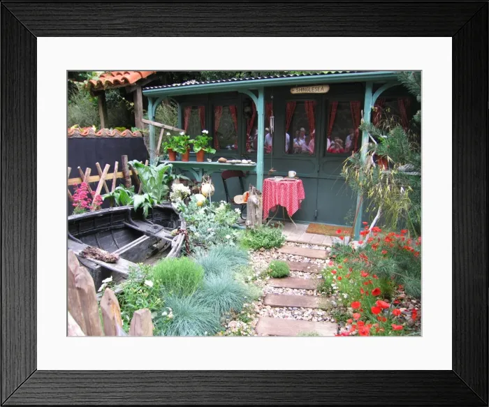 Framed Print : Chelsea Flower Show Garden - courtyard garden Shinglesea. Designer: Chris O'Donoghue Framed Print : Chelsea Flower Show Garden - courtyard garden Shinglesea. Designer: Chris O'Donoghue