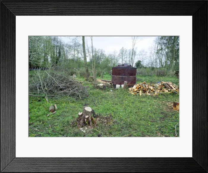 Framed Print : Charcoal Burning - of Hazel Coppice UK Framed Print : Charcoal Burning - of Hazel Coppice UK