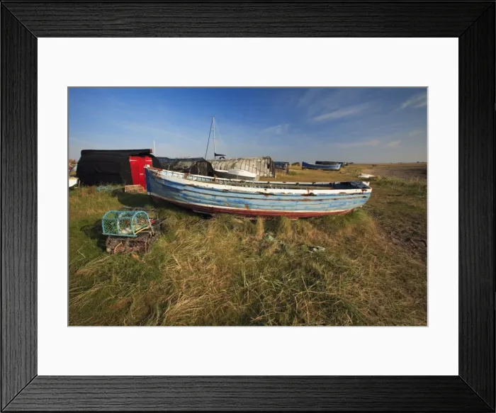 Framed Print : Fishing Boats and Lobster Traps - on Lindisfarne beach, Holy Island, Northumberland, England Framed Print : Fishing Boats and Lobster Traps - on Lindisfarne beach, Holy Island, Northumberland, England