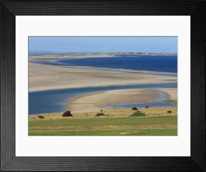 Framed Print : Bamburgh Castle Golf Course - looking northwards towards Budle Bay wildfowl reserve and lindisfarne village on Holy Island, Northumberland National Park, England Framed Print : Bamburgh Castle Golf Course - looking northwards towards Budle Bay wildfowl reserve and lindisfarne village on Holy Island, Northumberland National Park, England