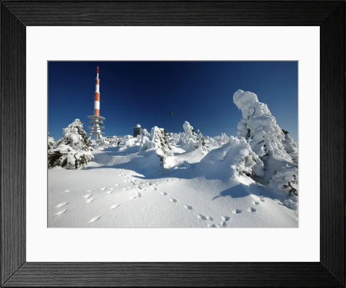 Framed Print : Weather Station and Transmitter Mast on Brocken summit in winter landscape covered with snow - National Park Harz Mountains - Sachsen-Anhalt - Germany Framed Print : Weather Station and Transmitter Mast on Brocken summit in winter landscape covered with snow - National Park Harz Mountains - Sachsen-Anhalt - Germany