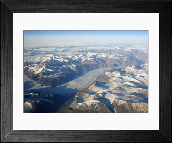Framed Print : Aerial of mountains & glacier - South East coast of Greenland