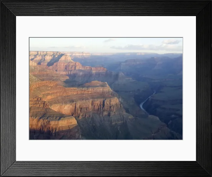 Framed Print : USA - View of the Grand Canyon with the Colorado River from Hermit Road (West Rim Drive) at the South Rim; at sunrise. Grand Canyon National Park, Arizona, USA Framed Print : USA - View of the Grand Canyon with the Colorado River from Hermit Road (West Rim Drive) at the South Rim; at sunrise. Grand Canyon National Park, Arizona, USA