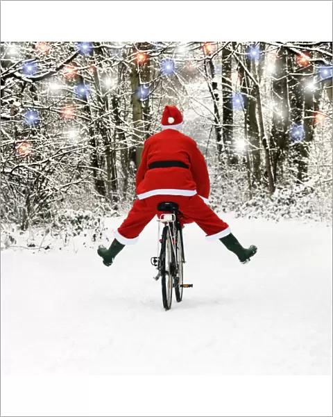 Father Christmas - on a bicycle, freewheeling. Digital Manipulation: extra fur trim, lights, tidied snow