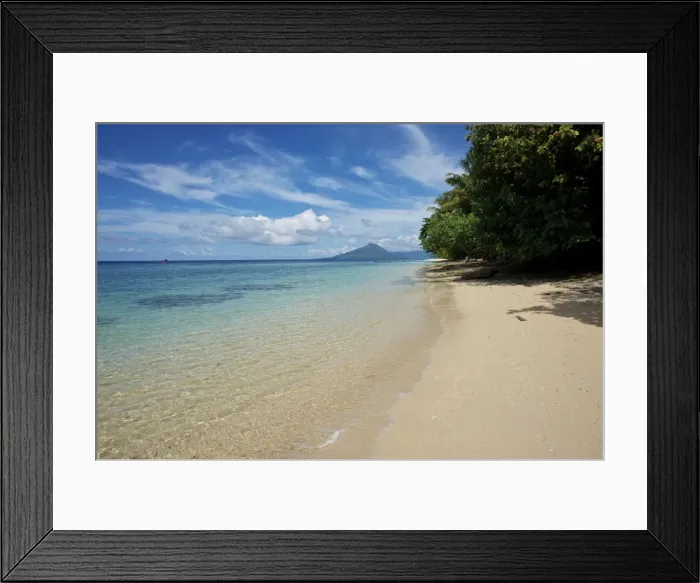 Framed Print : Beach scene - Island of Ai - view toward Api - Spice Islands Indonesia Framed Print : Beach scene - Island of Ai - view toward Api - Spice Islands Indonesia